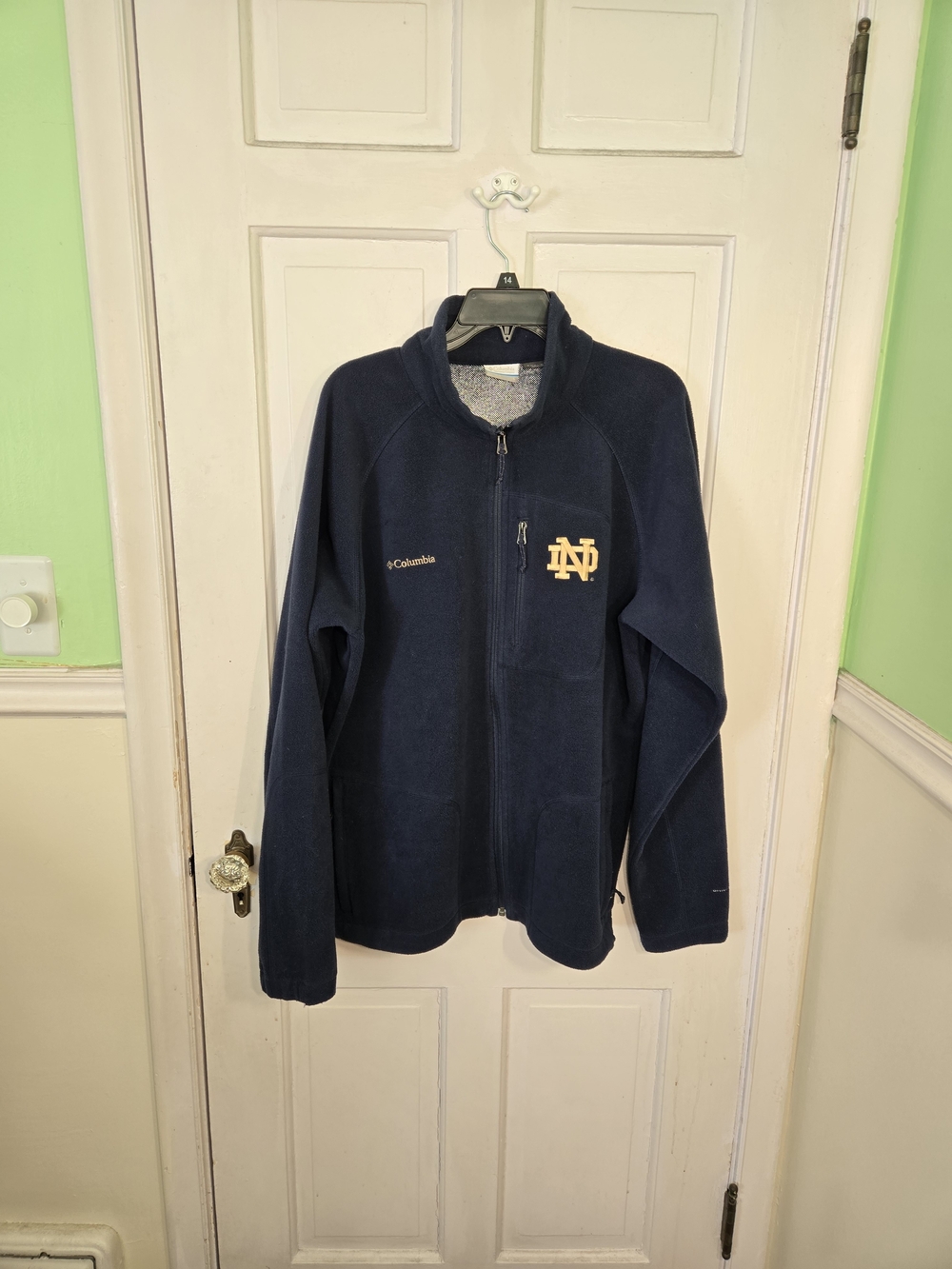 Men's Columbia Navy Fleece Jacket with Gold Notre Dame Logo Size L